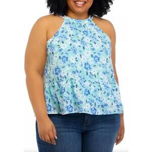 Aveto Planet Gold Plus Size Halter Neck Floral Peplum Tank 1X MSRP $40